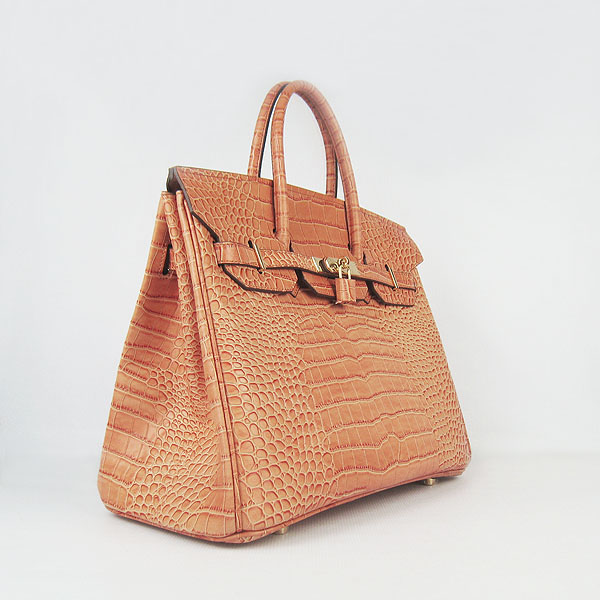 High Quality Fake Hermes Birkin 35CM Crocodile Veins Leather Bag Orange 6089